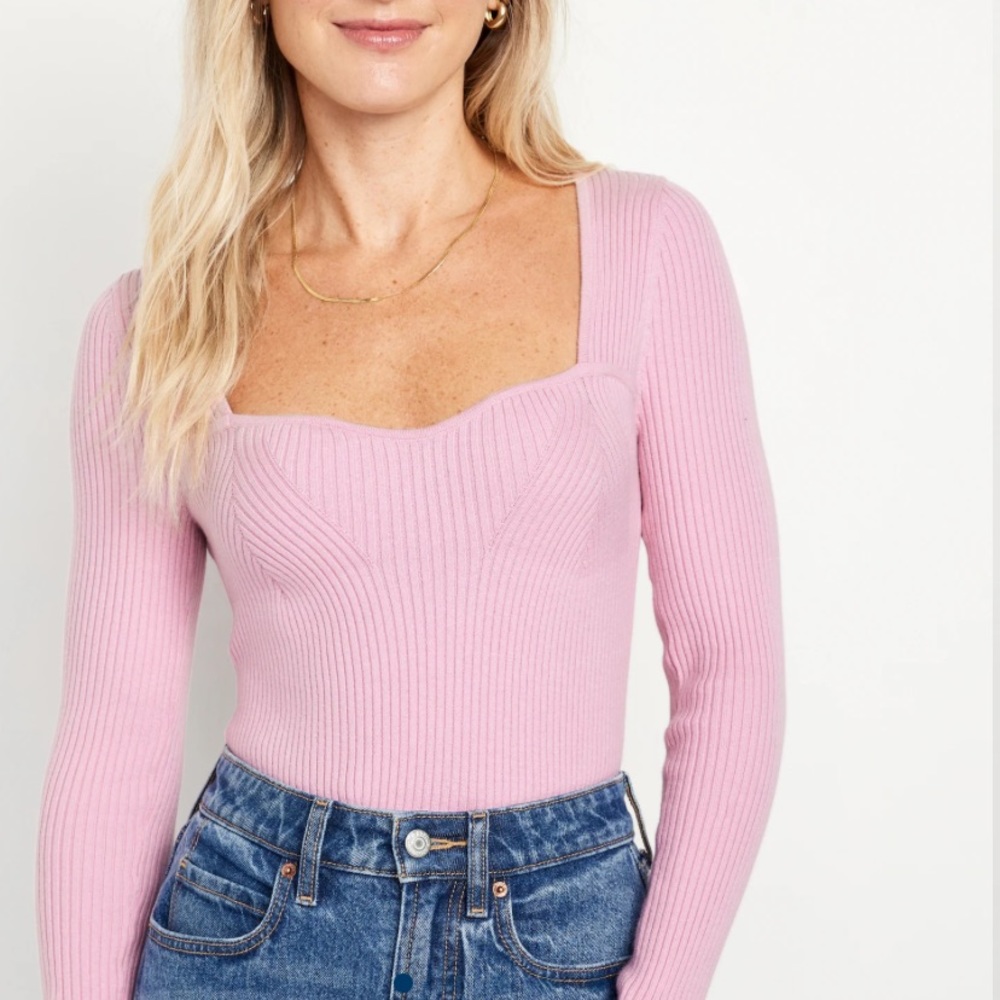 NWT Old Navy Pink Fitted Ribbed Sweetheart neck sweater